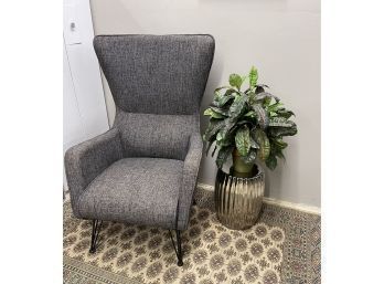 Contemporary Charcoal Tweed Wingback Chair On Hairpin Legs