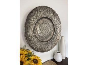 Large Round Hammered Silver Wall Decor