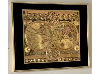 Black And Gold Matted And Framed Gold Foil World Map