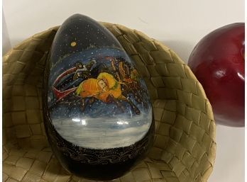 4 1/2 Inch Hand Painted And Signed Wooden Christmas Egg
