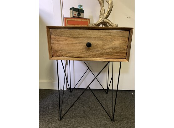 Wood And Metal Side Table/ Night Stand With Drawer  25.5 X 18 X 15 Inches Approx.