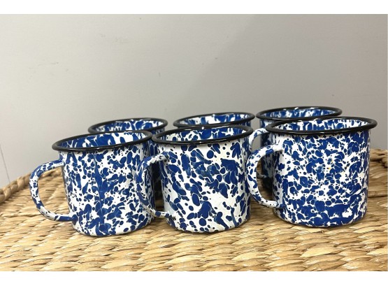 Vintage Blue And White Splatter Enamelware- 6 Mugs
