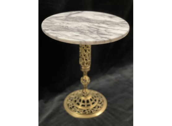 Vintage Marble Top Side Table  With Ornate Brass Stem