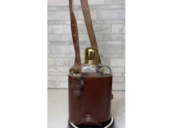 Vintage Glass Flask With All Leather Holder