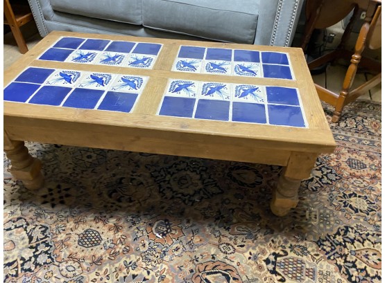 Delft Style Blue & White Tiled Wood Coffee Table. 17 X 23.5 X43