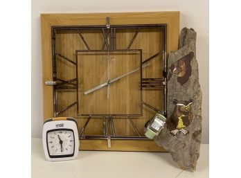 Whoooos Got Time? Two Clocks A Watch And Painted Driftwood