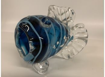 Murano Style Glass Open Mouth Glass Fish Approximately 6 X5 Inches