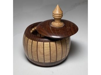 Fabulous Turned Wood Lidded Box With Carved Finial