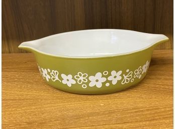 Pyrex With Good Green Background And Ring Of White Flowers.