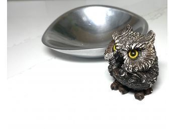 Freeform Butterfly Nambe Bowl With Wise Owl
