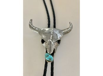 Vintage Bollo Tie Skull With Turquoise