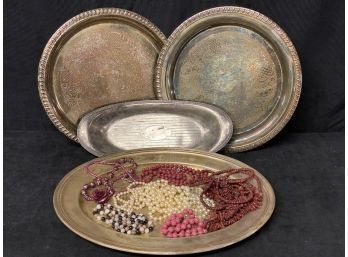 Four Vintaged Serving Platters Great For Display And More