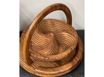 Vintage Spiral Cut Folding Basket/Platter. 12 Dia X 9 High