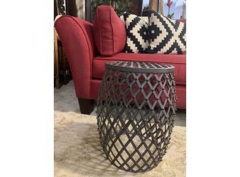 Metal Weave Drum Side Table Approximately  18 X 13 Inches