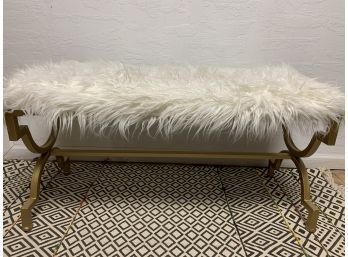 Flokati Style Bench With Gold Base  20x 42x 21 Approx.