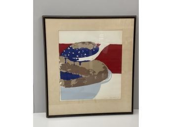 Vintage Abstract Art Print, Matted And Framed, Signed And Titled
