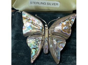 Vintage Silver And Abalone Butterfly  Pin