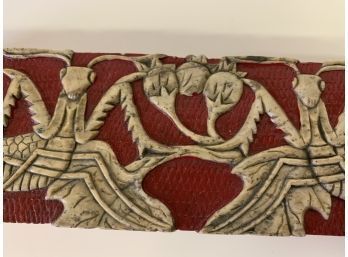 Red Hand Carved Soap Stone  Box With Grasshoppers  10x2x2.5