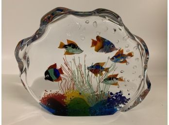 Murano Glass Aquarium With Fish And Sea Life Approximately 9 X 6 Inches