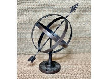 Iron Tabletop Armillary With Carved Roman Numeral Base 7 X 10