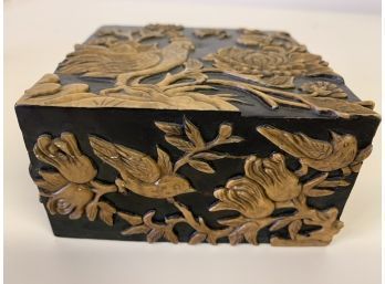 Beautiful  Hand Carved Soap Stone Carved Trinket Box  5x2.5 Inches