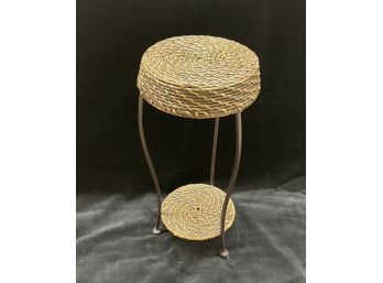 Iron And Rattan Woven 2 Tier Plant Stand