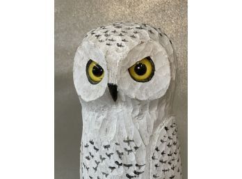 Fantastic Wood Carved Owl With Piercing Eyes.