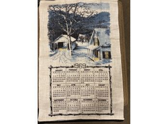 Vintage 1969 Calendar Print On Linen, Looks New!17x26