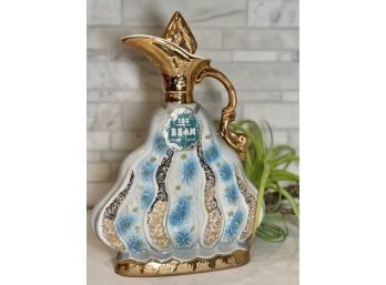 Vintage Jim Beam Decanter, Blue And Gold Flowers 155 Months Old