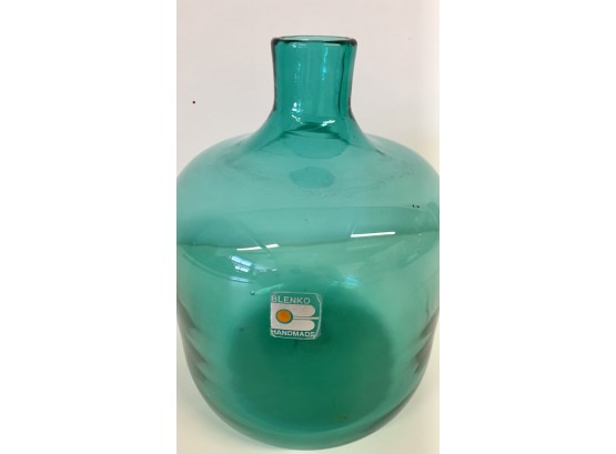 Blenko  Vintage Mid-Century Modern Teal Glass Vase