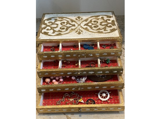 Italian Style Wooden Jewelry Box With Found Items