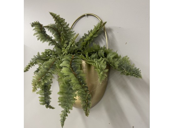 Brass Wall Planter With Faux Fern