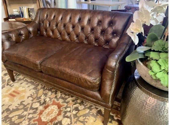 Leather Tufted Loveseat With Nailheads Approx. 53.5 W X 33H X 36D