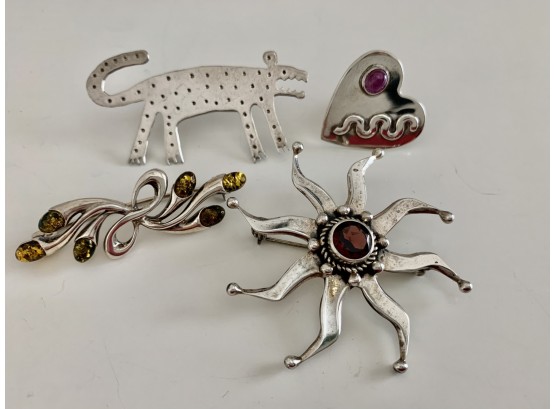A Variety Of Sterling Silver Pins