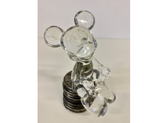 Disney Mickey Mouse Glass Figurine Sitting On A Film Reel