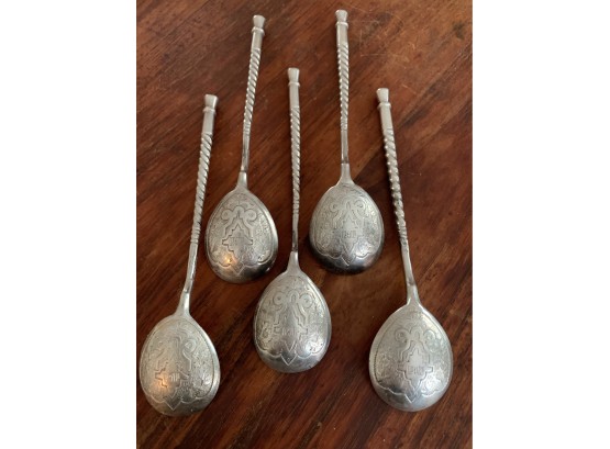 Set Of 5  Beautiful Antique Russian Teaspoons Marked