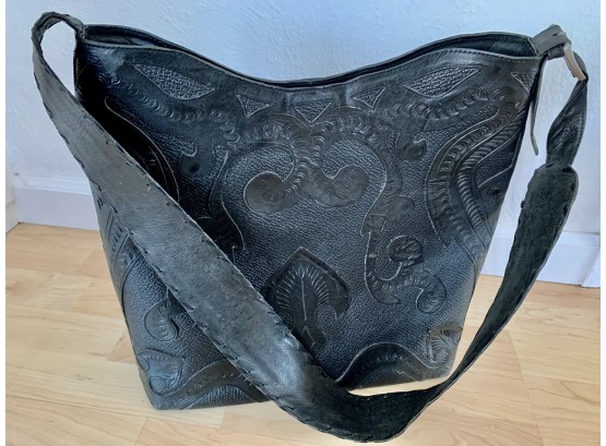 Leaders In Leather Black Classic Cut Out / Hand Tooled Tote