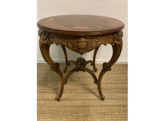 French Antique Louis XV Inlaid Round Wood Table