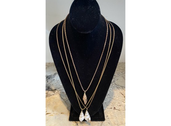 Three Gold Tone Shell Necklaces