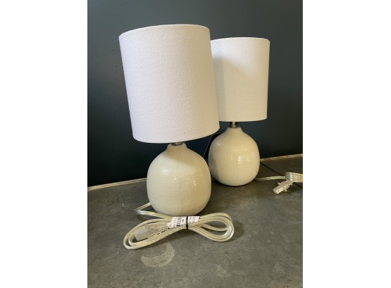 Set Of 2 White Ceramic Lamps- New