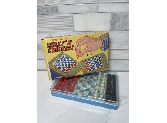 Vintage Travel Chess' N Checkers Board By Elvin Products.