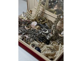 Random Jewelry In Red Velvet Hinged Jewelry Box