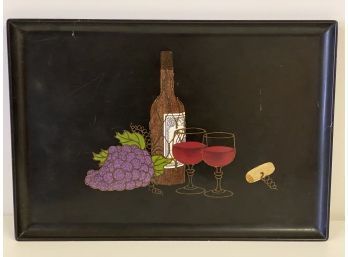 Large Vintage Couroc Tray With Wine Bottle Decore