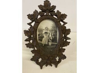 Vintage Hand Carved Wooden Frame And Picture