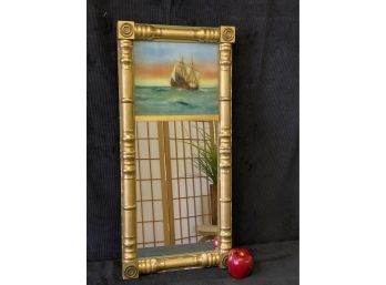 Fantastic Trumeau Reverse Painting Of Ship On Top Of Mirror 30 X14 Inches