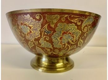 Vintage Brass Metal And Enamel Bowl