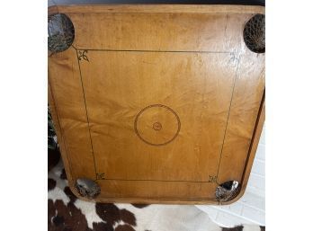 Antique 'Carrom' Style Wood Game Board.  2 Sided With 4 Pockets