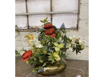 Lovely And Bright Floral Arrangement In Brass Vessel