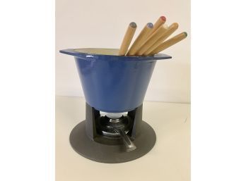 Le Crueset Fondue Pot /  Cast Iron / Blue