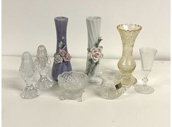 Lot Of Vases And Small Cut Crystal Pitchers Etc